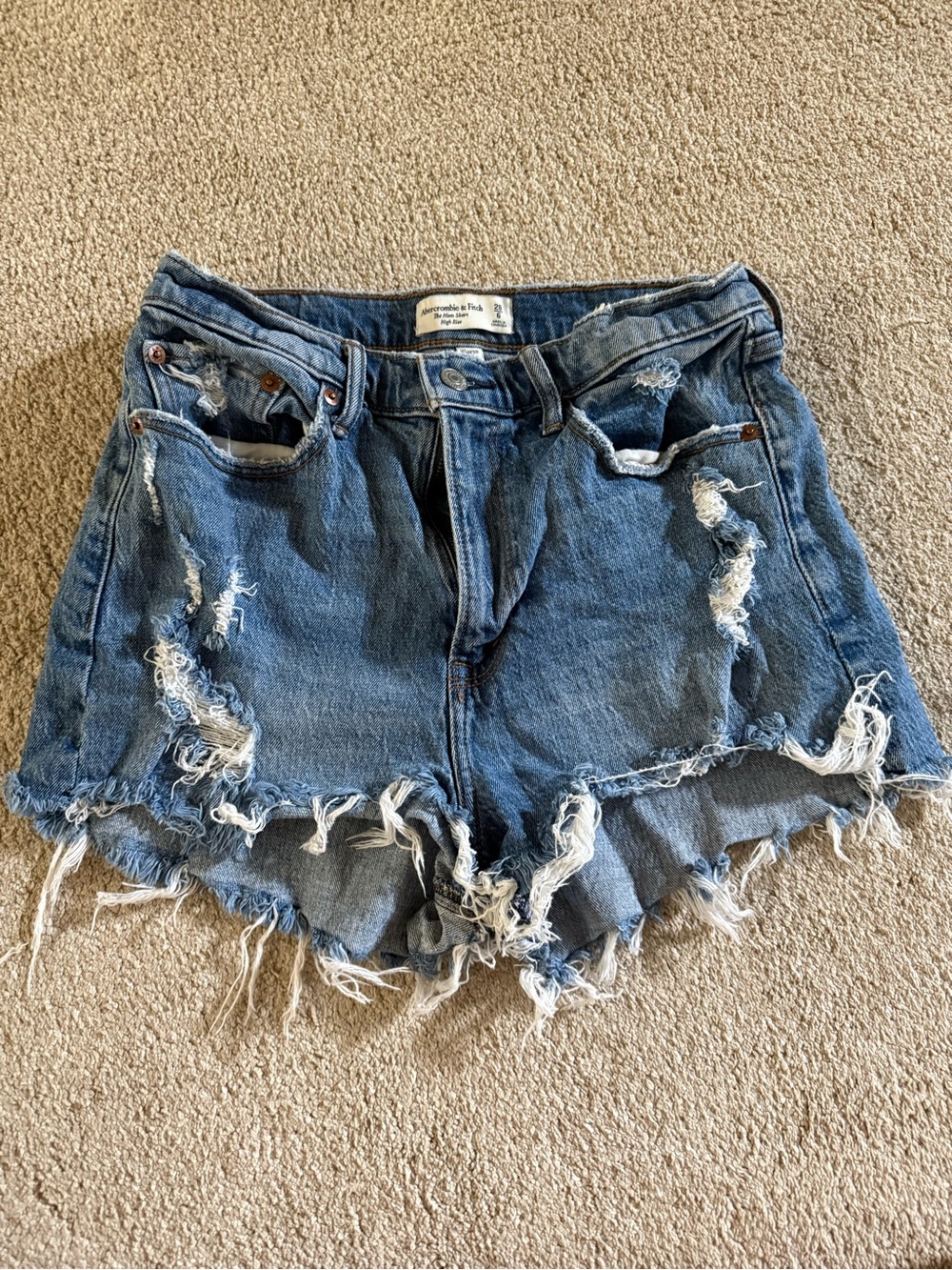 Abercrombie & Fitch Frayed Distressed Denim Shorts - Blue